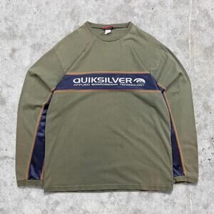 2000's Minimalistic Quiksilver Panelled Stripe Graphic Long Sleeve Shirt